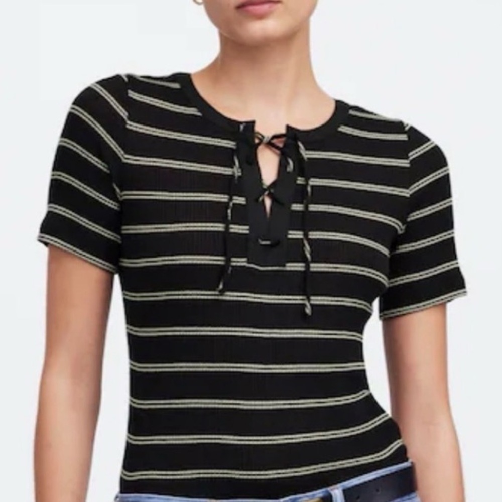 Madewell Ribbed Lace-Up Short Sleeve Tee